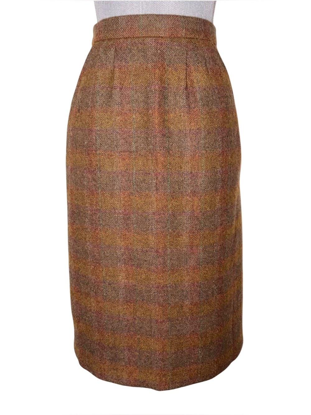 Vintage 80s Brooks Brothers England Wool Plaid Midi Pencil Skirt